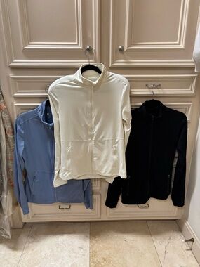Set of 3 Women's Workout Yoga Full-zip Jacket in Cream, Blue & Black - Large